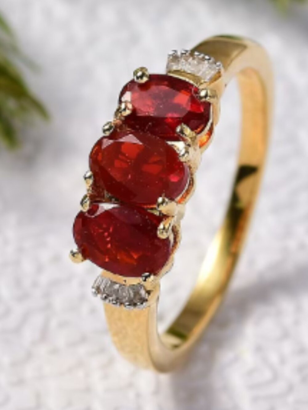 Art Deco Mexican Cherry Fire Opal and Diamond Ring